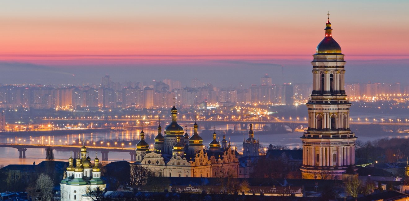 Aerial sunrise photo of the Kyiv-Pechersk Lavra