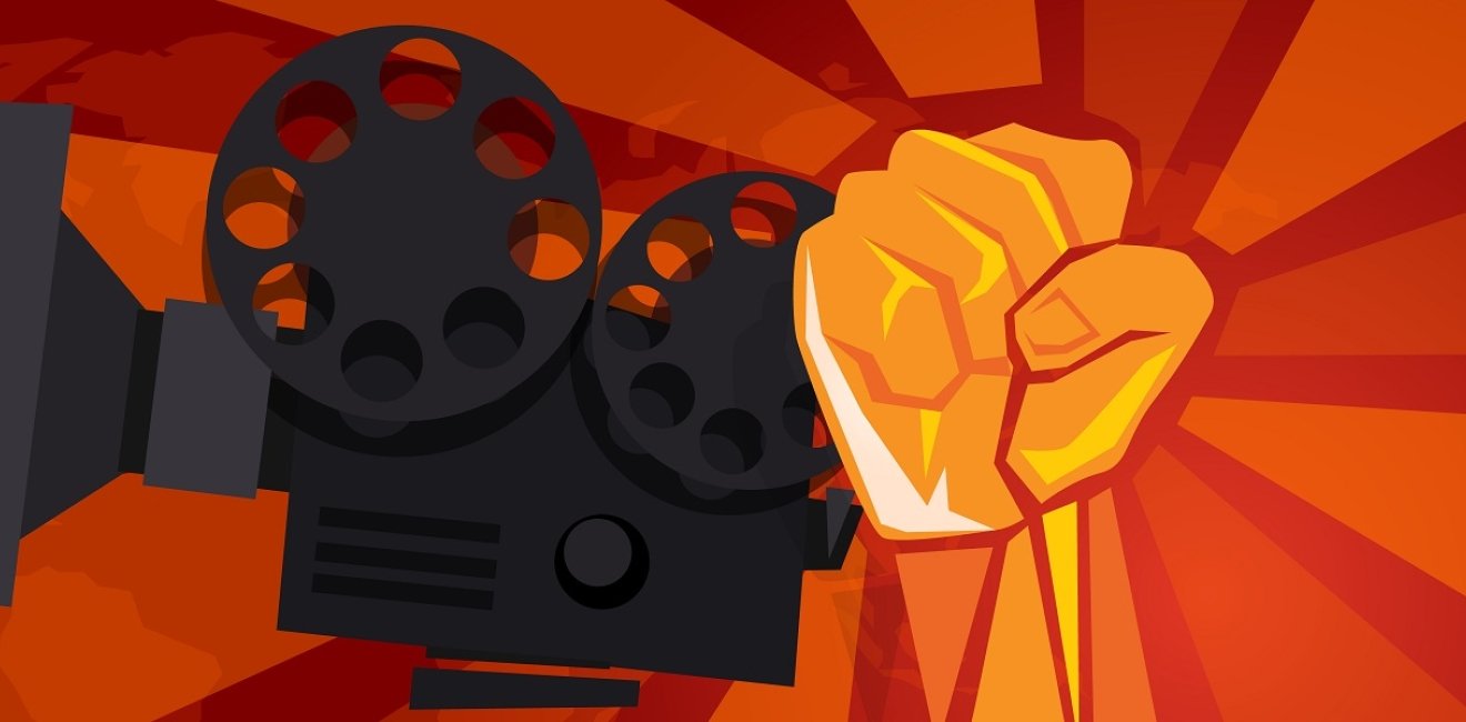 image of movie camera and fist