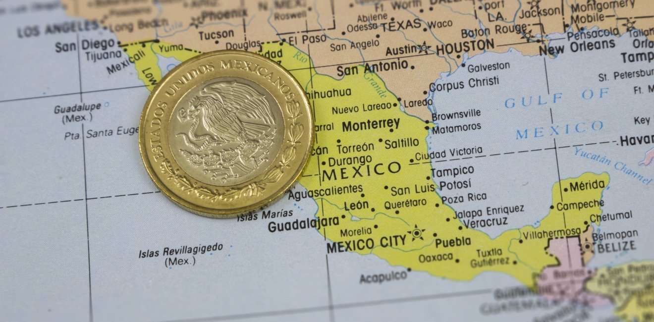 Peso on map of Mexico