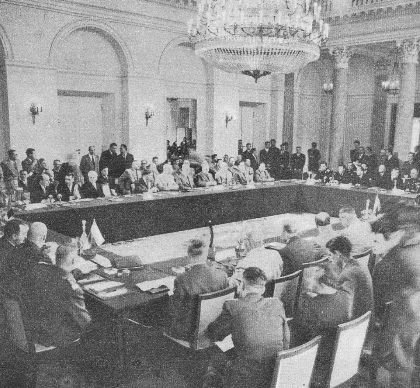 Conference at the Council of Ministers Palace in Warsaw during which the Warsaw Pact was signed