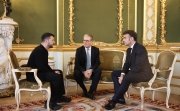 Prime Minister Keir Starmer speaks with President of Ukraine Volodymyr Zelenskyy and French President Emmanuel Macron as he hosts a European Leaders Summit at Lancaster House.