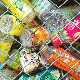  Plastic bottles behind a fence