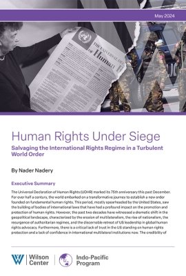 The cover of a report titled Human Rights Under Siege, with an image of Eleanor Roosevelt holding up the Universal Declaration of Human Rights.