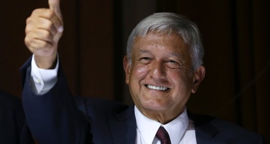 Mexico City July 5 2018 Andrés Manuel López Obrador, virtual elected president of Mexico in period 2018-2024 speaks in a press conference.