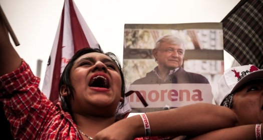 Mexico City, Mexico. June 15 2015: Andres Manuel Lopez Obrador gives a speech in Mexico city about his own political party MORENA