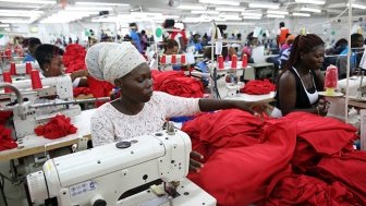 Dignity factory workers producing shirts for overseas clients, in Accra, Ghana on October 13, 2015. Photo © Dominic Chavez/World Bank