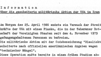 A Stasi report on the failed mission to rescue American hostages during the Iran Hostage Crisis in 1980