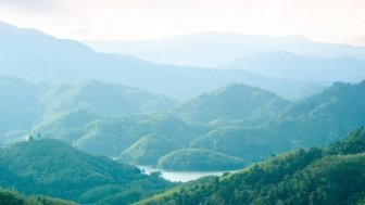 Green mountains and beautiful sky clouds under the blue sky