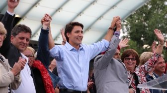 Justin Trudeau at the "Team Trudeau" Liberal rally in Edmonton's Louise McKinney Park