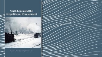 An abstract background with the cover of the book North Korea and the Geopolitics of Development