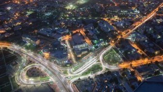 An aerial view of Karachi, Pakistan at night.