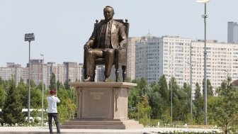 A monument to former Kazakh President Nursultan Nazarbayev