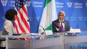 H.E. Amb. Y.M. Tuggar Addresses a Crowd at the Wilson Center