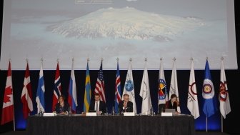 Representing 8 Arctic state flags, 6 Permanent Participant flags and one flag for the Arctic Council