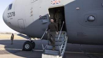 President of Ukraine Volodymyr Zelenskyy arriving in the UK, February 2023