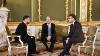 Prime Minister Keir Starmer speaks with President of Ukraine Volodymyr Zelenskyy and French President Emmanuel Macron as he hosts a European Leaders Summit at Lancaster House.