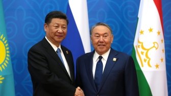 President of China Xi Jinping and President of Kazakhstan Nursultan Nazarbayev before the meeting of the Council of Heads of State of the Shanghai Cooperation Organisation (SCO).