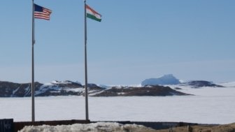 Photo of flags in Antarctica 2012