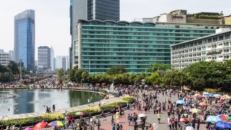 A crowd attending an event in Jakarta, Indonesia.