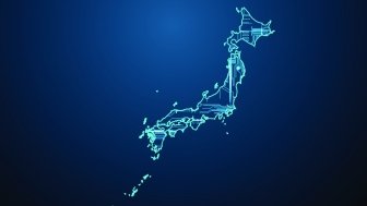 A map of Japan that looks like a circuitboard