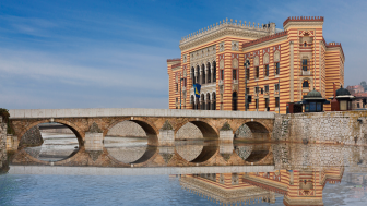 Ancient bridge and former city hall, Sarajevo