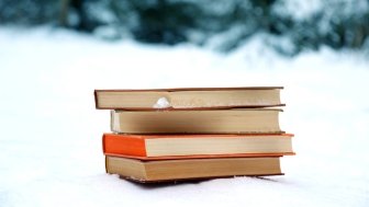 Stack of books in the snow