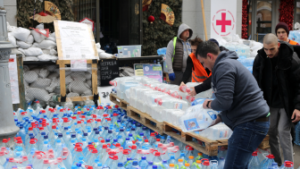 Humanitarian workers distribute drinking water in Odessa, Ukraine.