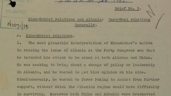 A British Foreign Office brief describing the Sino-Soviet split as well as Albania's international relations.