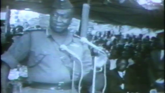 General Idi Amin speaking in rural area after seizing power in Uganda in 1971.