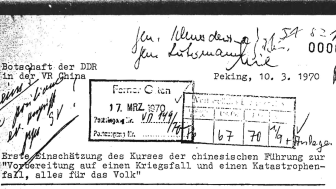 Embassy of the GDR in the PR China, 'First Assessment of the Course of the Chinese Leadership “Preparation for a Scenario of War and a Scenario of Disaster, Everything for the People”'