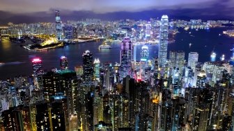 Hong Kong viewed at night.