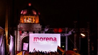 Morena banner at night