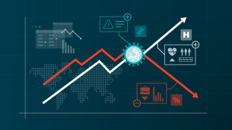 Coronavirus impact on healthcare and global economy on a financial chart