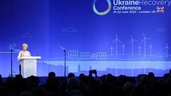 European Commission President Ursula von der Leyen announcing the Ukraine Facility at the Ukraine Recovery Conference in London, UK on June 21, 2023.