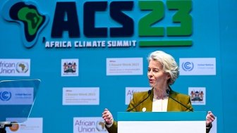 Ursula von der Leyen speaking at the Africa Climate Summit in 2023.