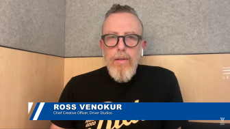 Image of Ross Venokur, with a name tag displayed below him that reads "Ross Venokur: Chief Creative Officer, Driver Studios"