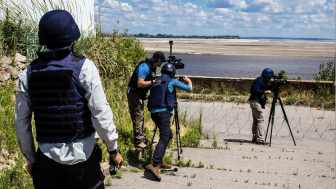 Nikopol, Ukraine - July 10, 2023 Omar Al Hajj, a Syrian journalist correspondent for Al Jazeera. This outstanding journalist covers the war in Ukraine and provided direct information on the situation.