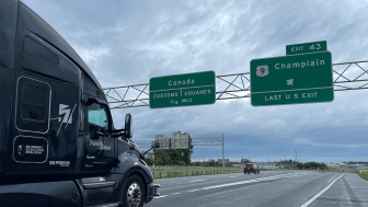 Semitruck on highway towards US-Canada border