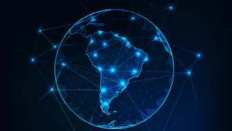 Globe connected by vectors focused on South America