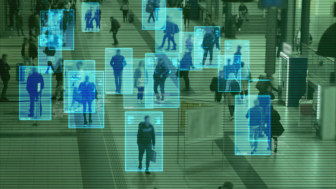 Concept of people in a crowd being scanned