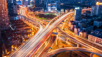 Busy road at night