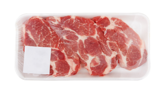 Packaged meat with blank labeling