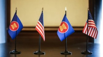 US Flags with ASEAN Flags at the Manila Embassy 