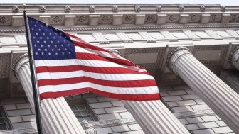 U.S. Flag in front of Department of Commerce, Washington, D.C.