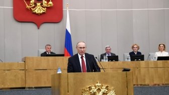 Russian President Vladimir Putin speaking in front of a plenary session of the Duma, March 2020