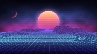 uturistic retro landscape of the 80`s