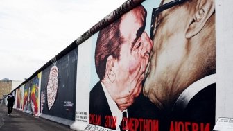 Mural of kiss between Brezhnev and Honecker on the Berlin Wall.