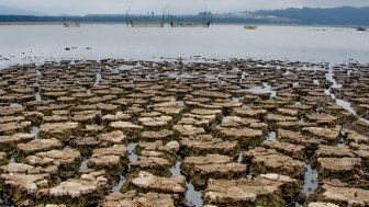 Image of lake, dry from drought in Hidalgo Mexico 