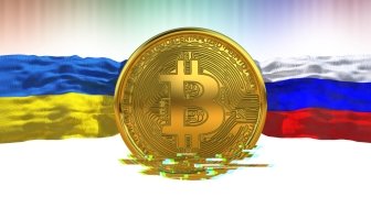 Bitcoin Ukraine and Russian Flags