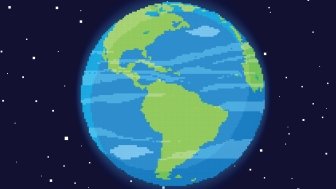 planet Earth icon. Pixel art 8 bit. Flat planet Earth icon in space.